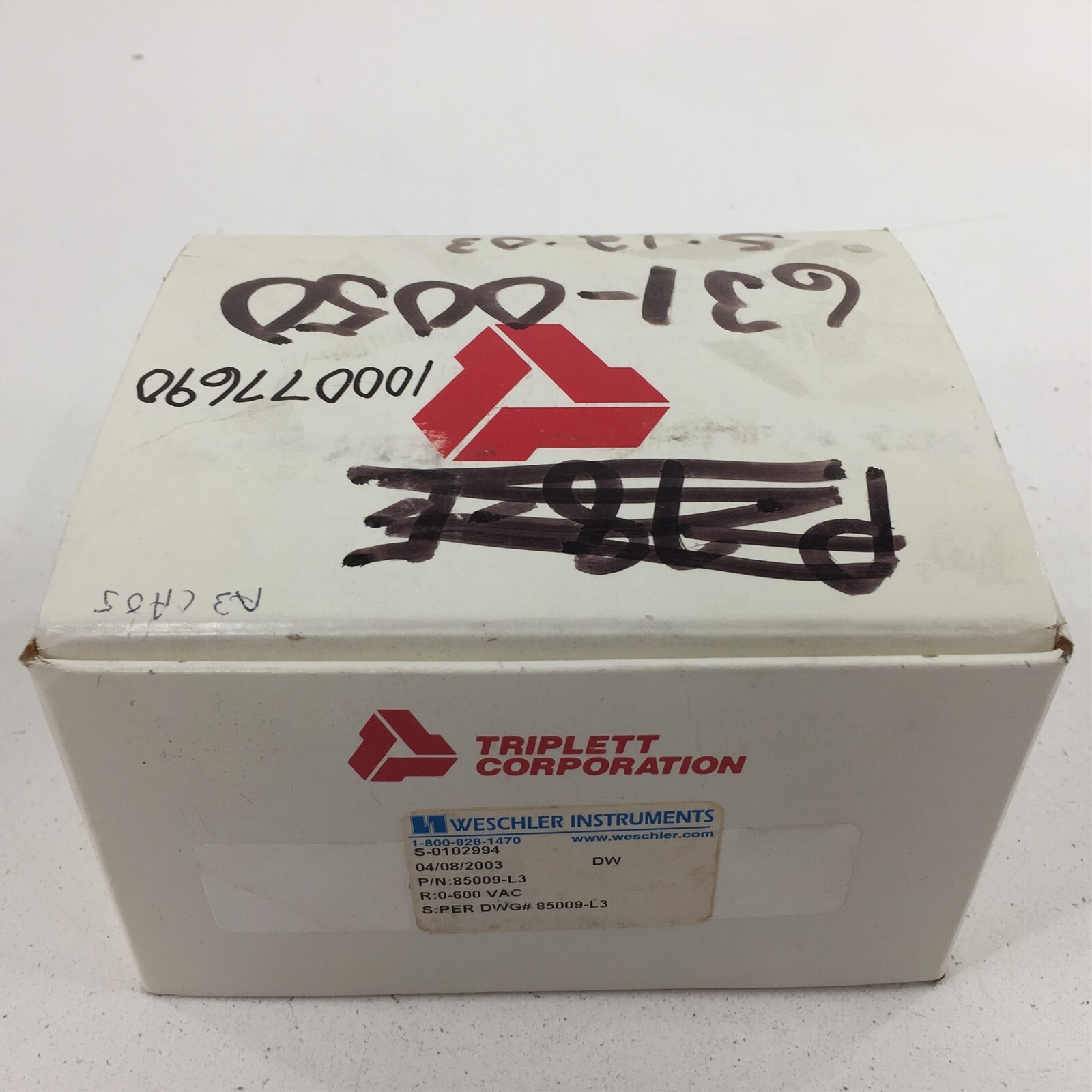 Triplett S-0102994 Panel Volt Meter 85009-L3 0-600VAC