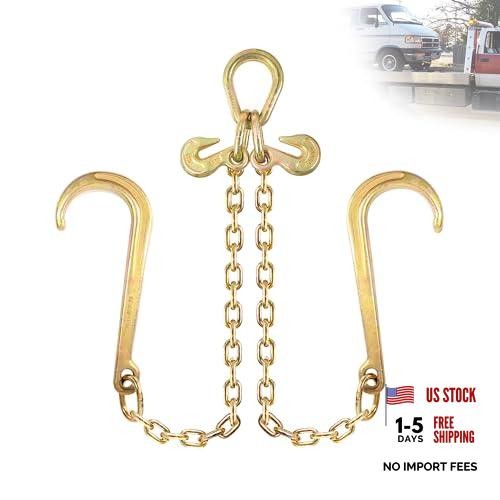 G80 V-Bridle Tow Chain, 3/8" x 2 ft, J & Grab 3/8" Chain with 15 Inch Jhook