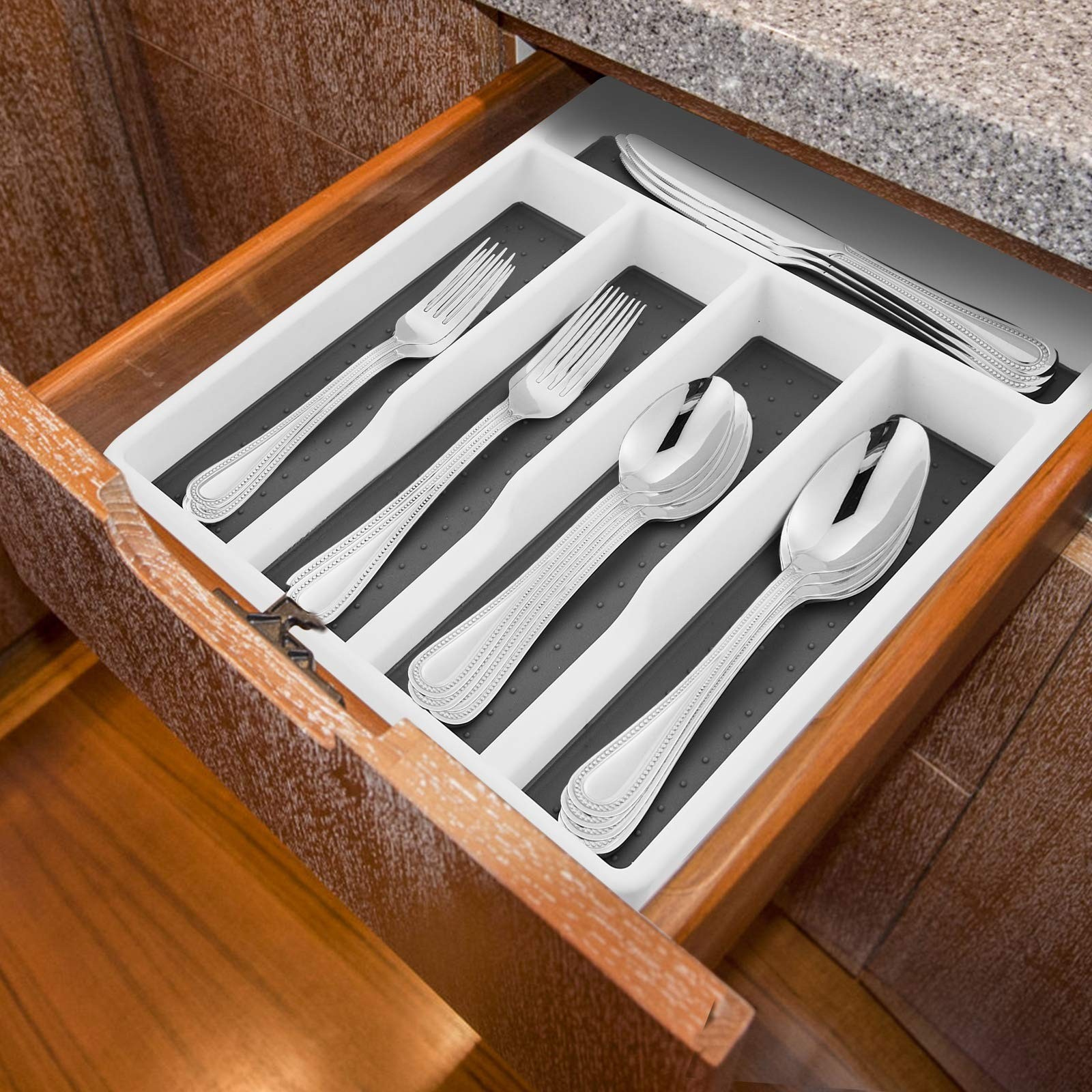 HaWare Silverware Tray for Drawer with Five Sections, Flatware white