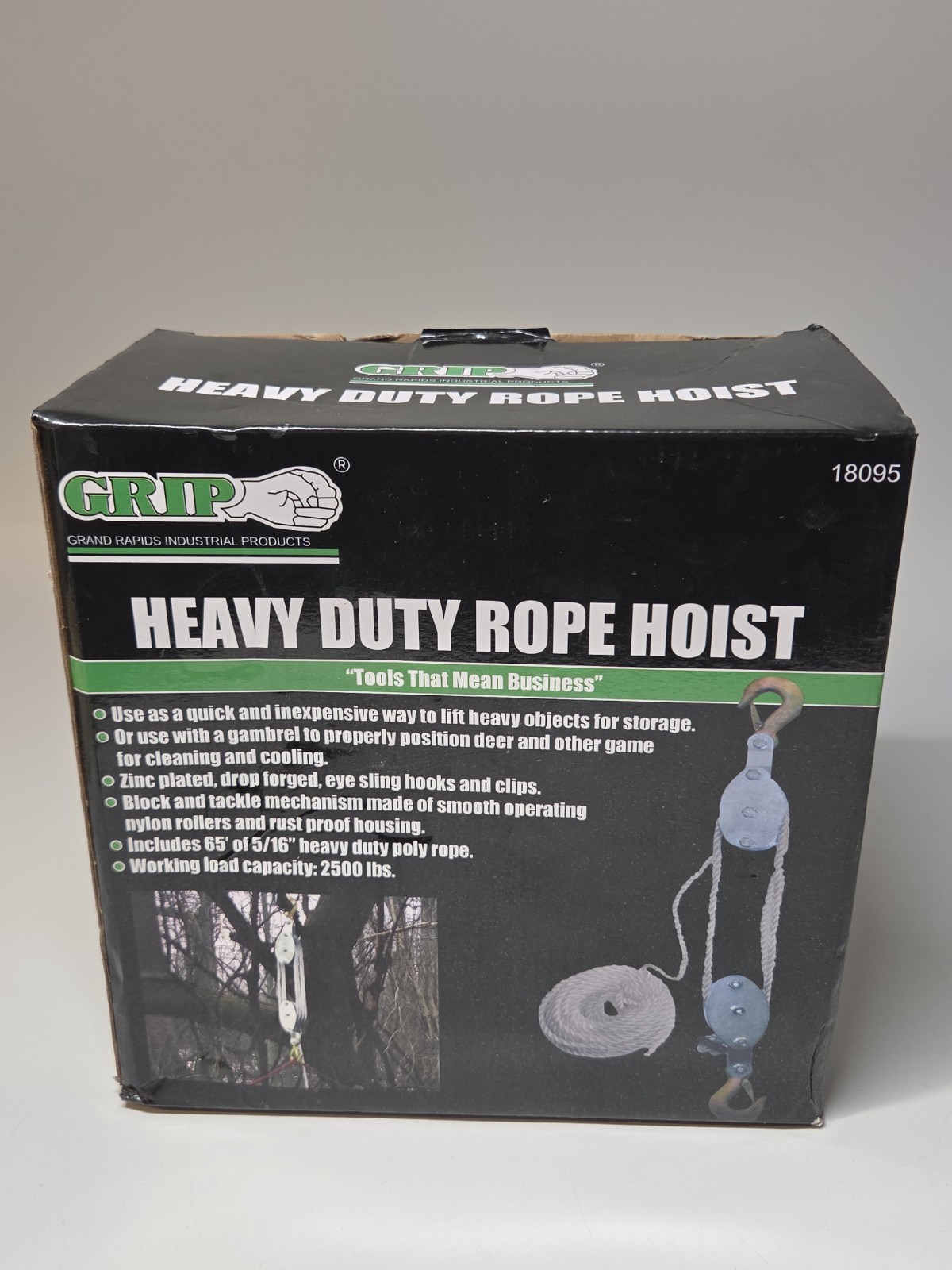 Grip 18095 2-Ton Rope Pulley Hoist 2500 lbs, Silver