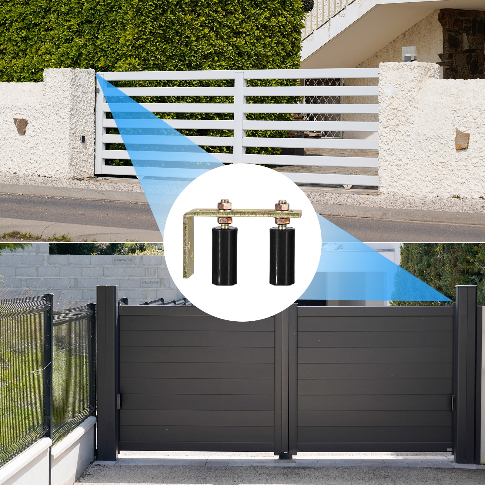 Gate Roller Guide Adjustable 3" Sliding Gate Nylon Roller for Sliding Gate Black