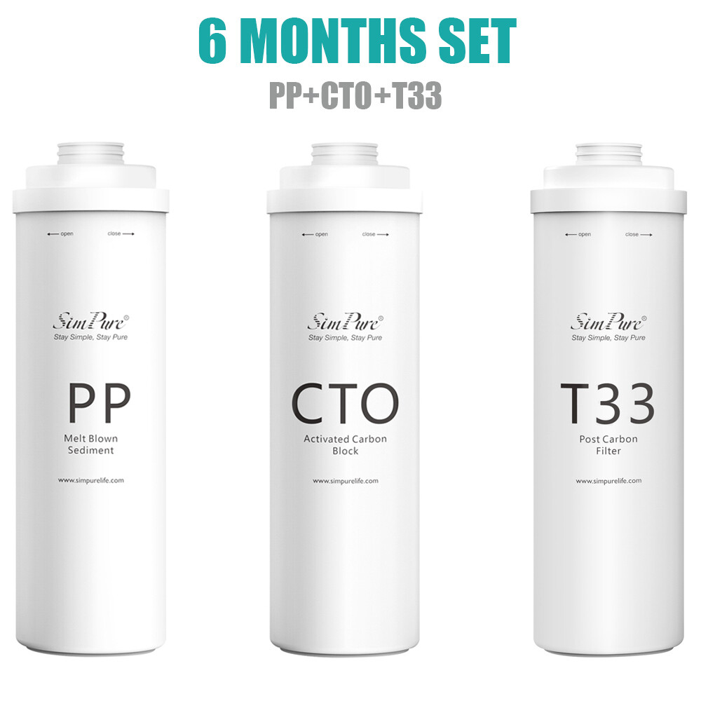 6 Months Set PP CTO T33 Water Filter Replacement For SimPure T1-400 RO System