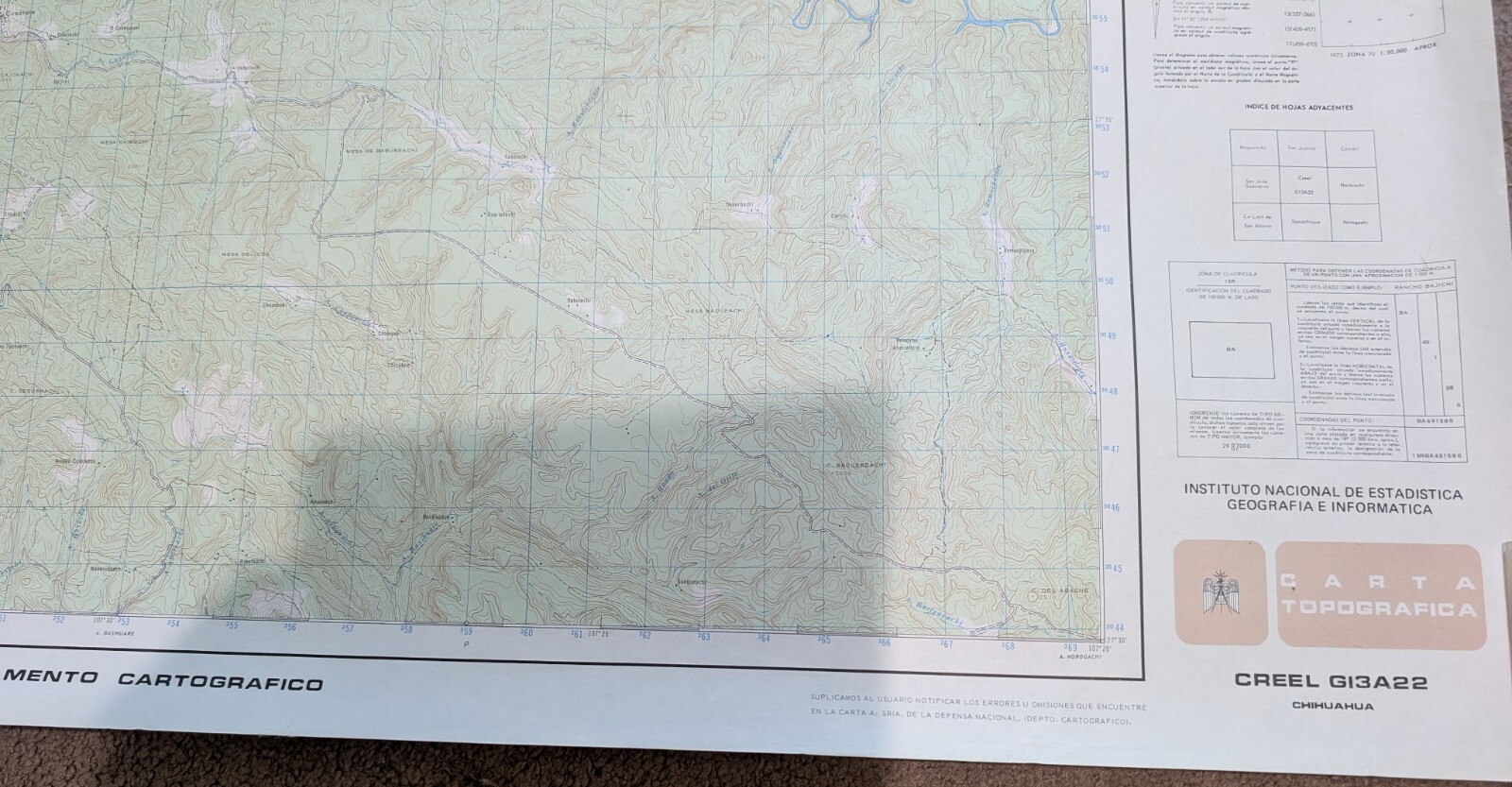MEXICO Topo Map Samachique, Chihuahua {COPPER CANYON} G13A32 Scale 1:50,000