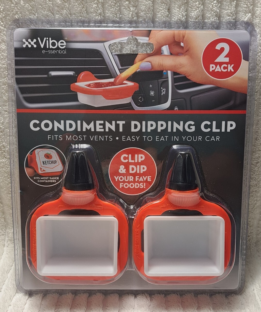 Condiment Dipping Clip Fits In Car Vent Sauce Ketchup 2 Pack New Sealed
