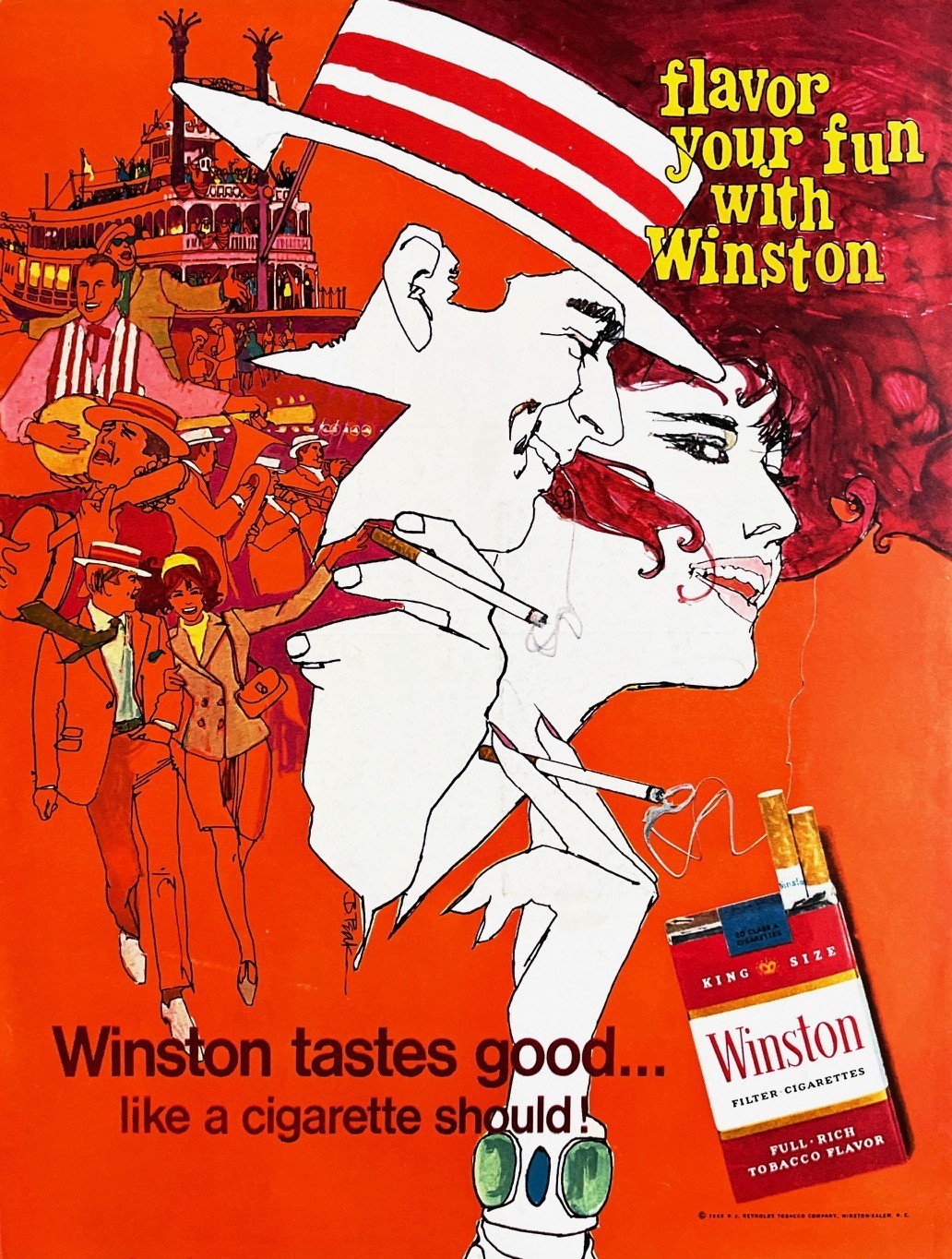 1968 WINSTON Original Vintage Print Ad Cigarettes River Boat 10" x 13.5"