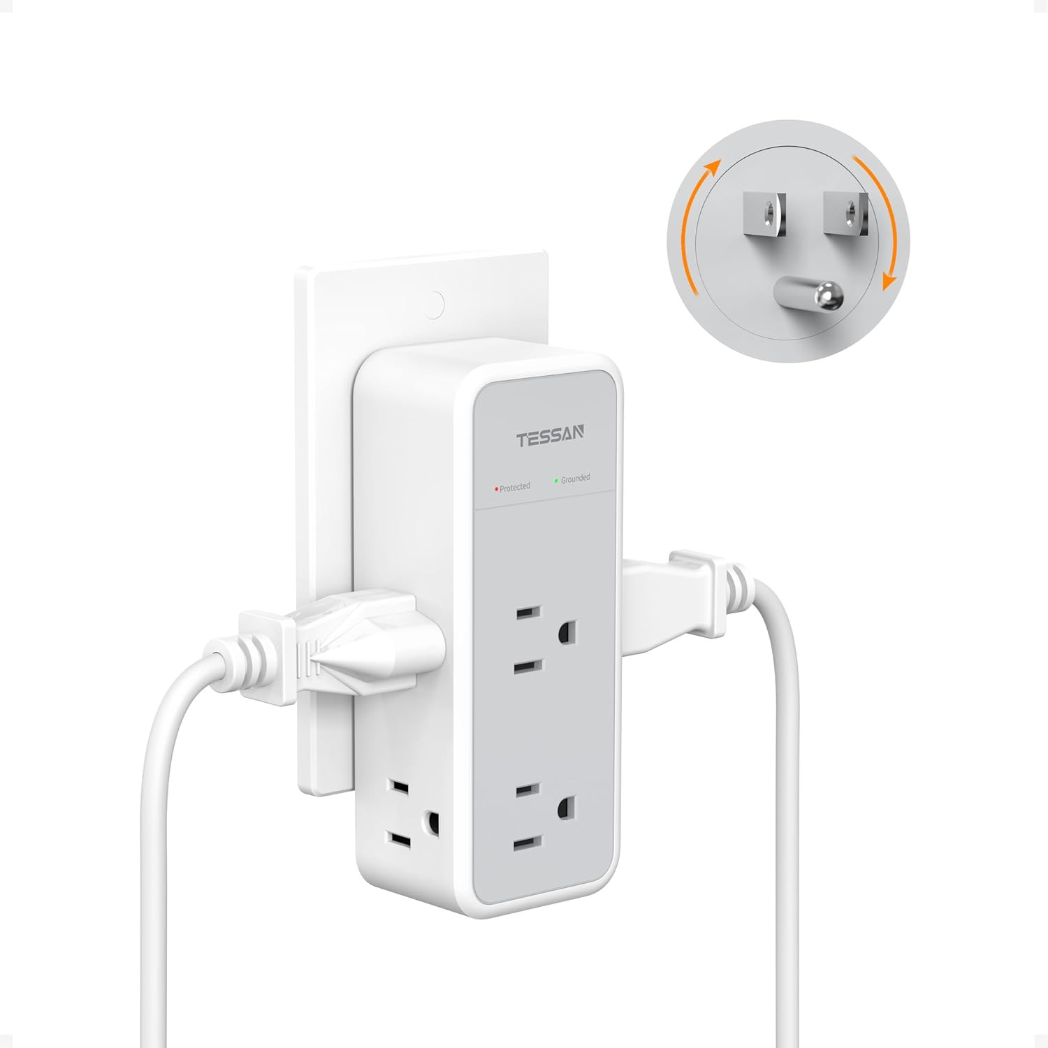 Multi Plug Outlet Extender with 360 Rotating Plug,  1875W Wall Outlet Splitter w