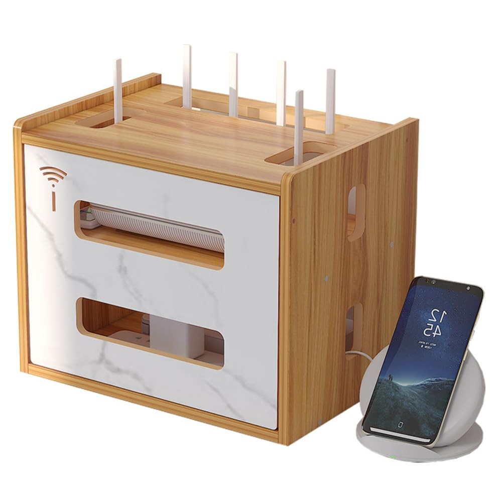 Cherry Wood Router Shelf - Desktop WiFi Router Storage Box Modem Rack Cover P...