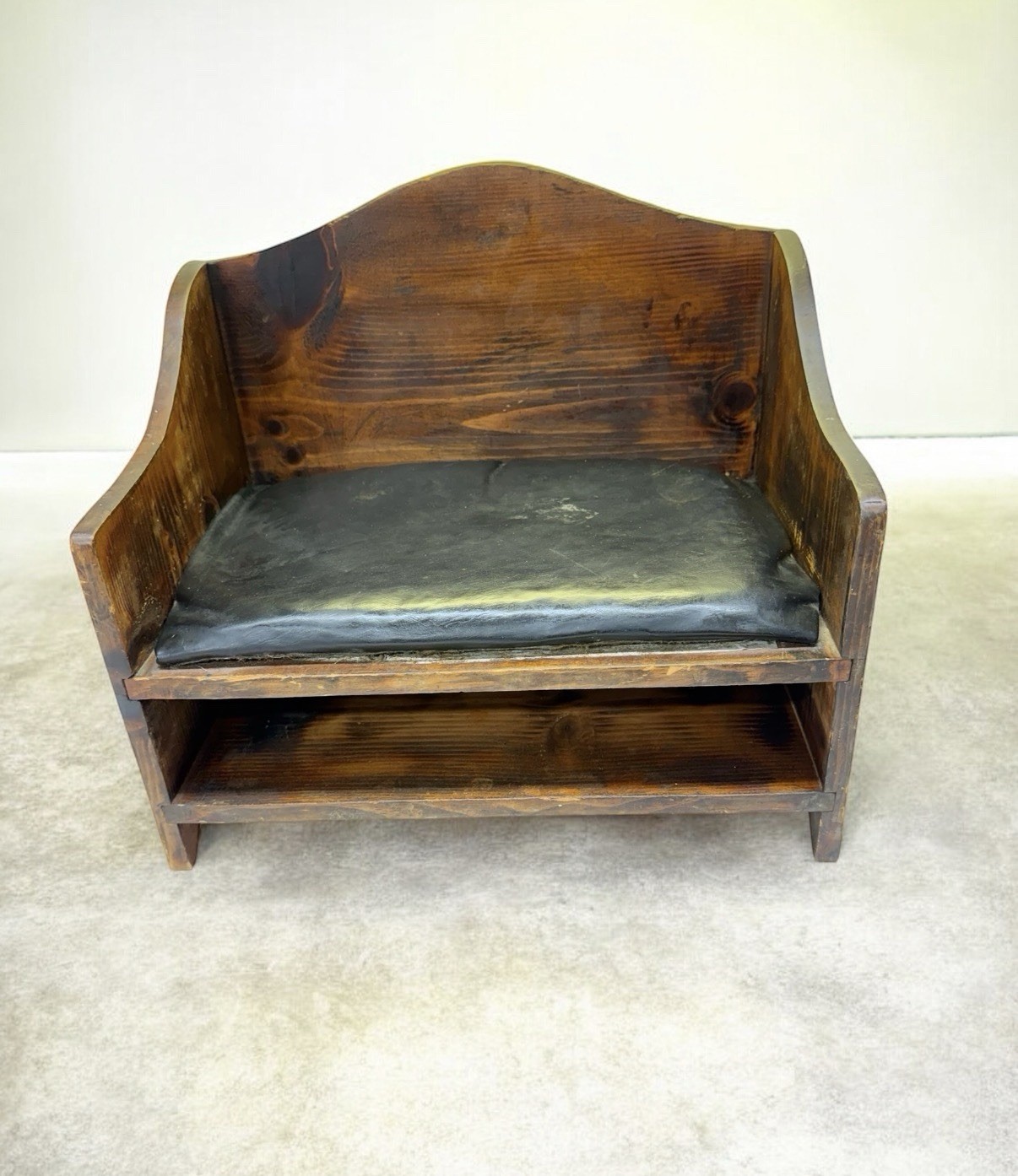 Vtg Handmade Wooden Child’s Bench / Chair / Great Primitive Bench with Padding