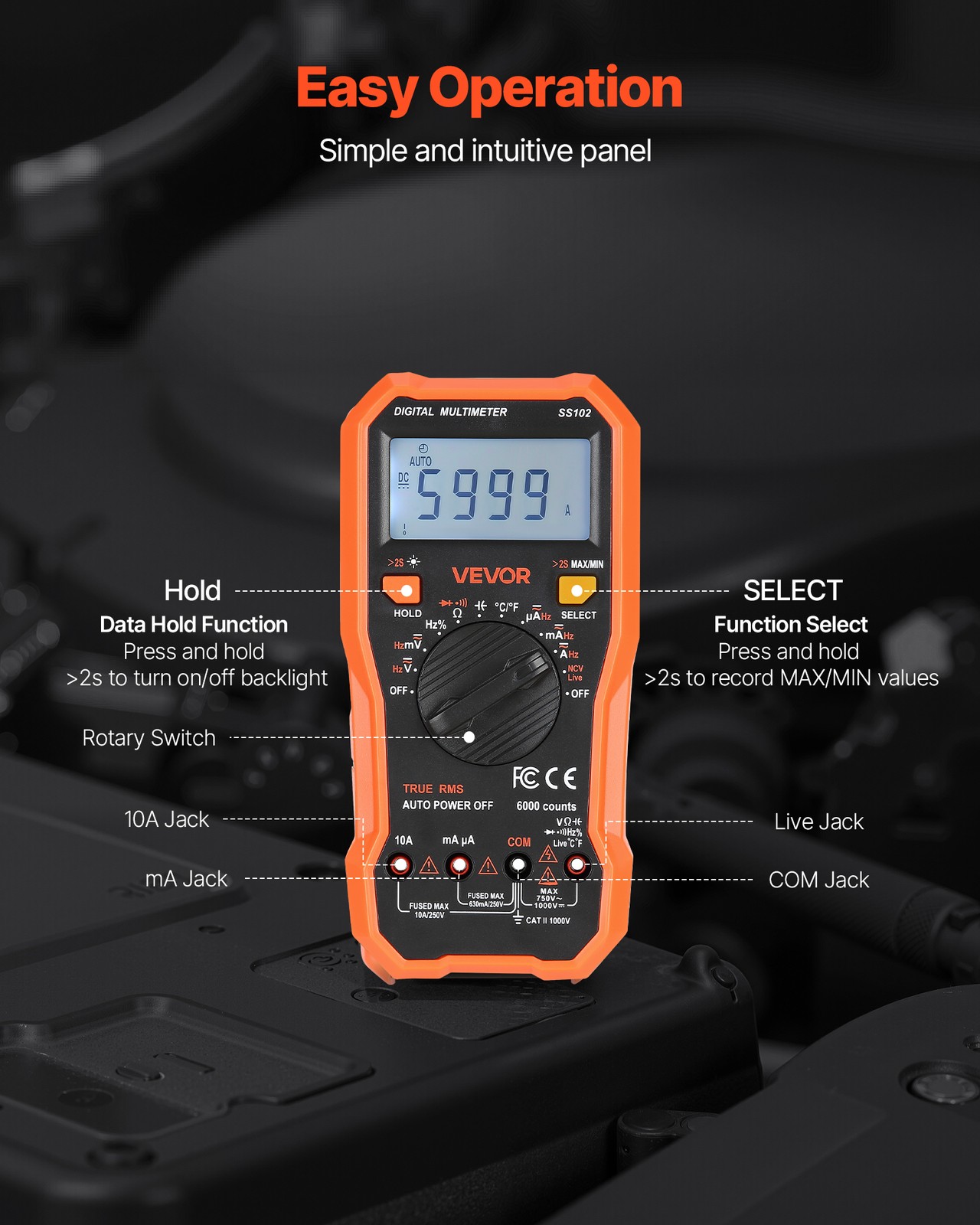 VEVOR Digital Multimeter 6000-Count TRMS Voltmeter Current Tester NCV Multimeter