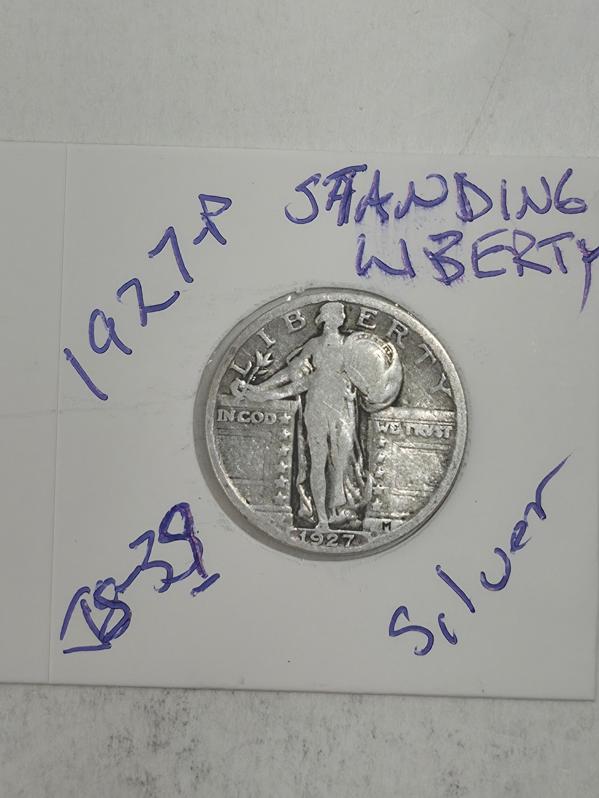 1927-P STANDING LIBERTY SILVER QUARTER ACTUAL COIN ESTATE SALE JS-39