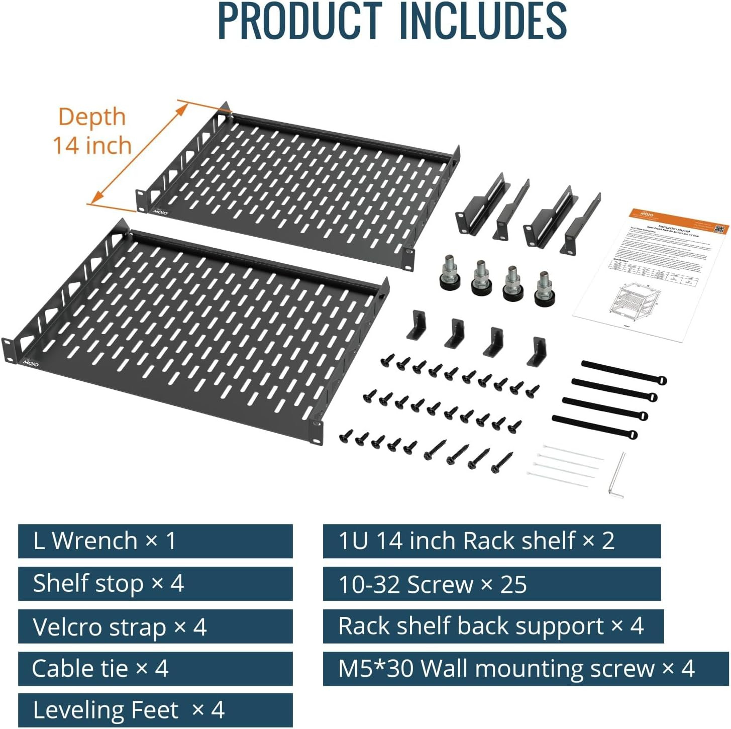 12U Open Frame Network Rack for IT & AV Gear, AV Rack Floor Standing or Wall Mou
