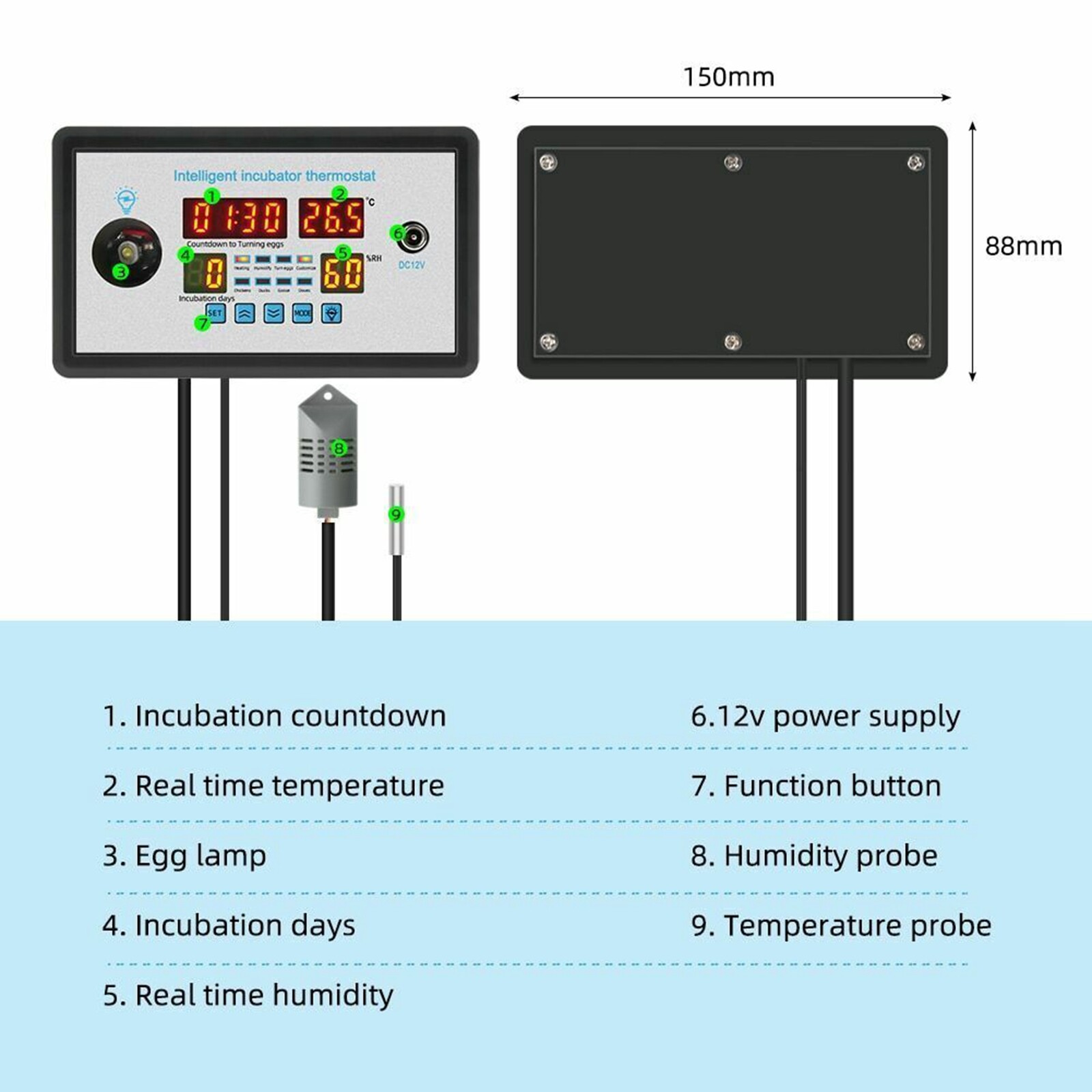 Thermostat Digital Temperature Humidity Automatic Egg Turning Control Incubator
