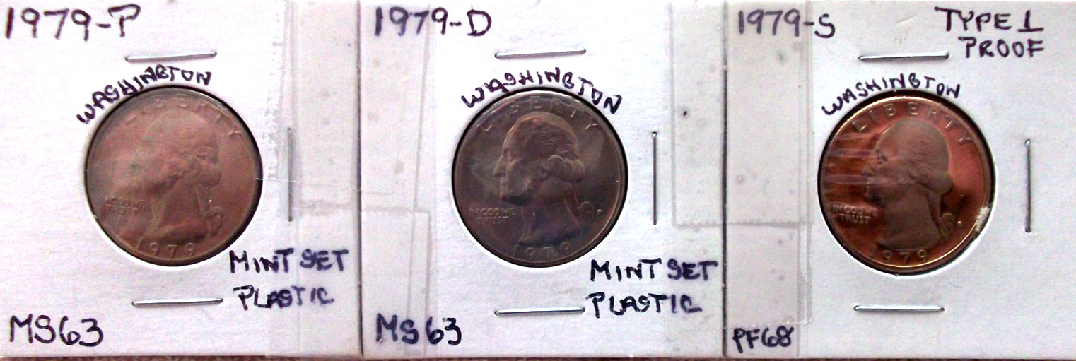 1979-P MINT STATE/ 1979-D MINT STATE / 1979-S HIGH END PROOF WASHINGTON QUARTERS