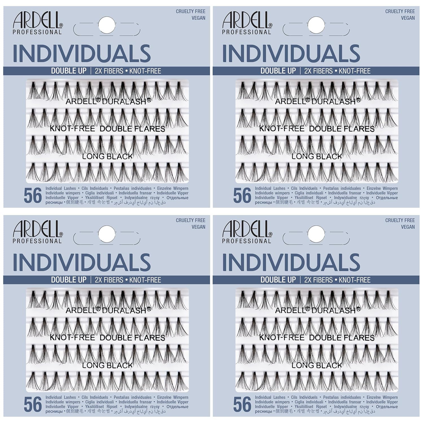 False Eyelashes Double Up Individuals Knot-Free Long Black 4 Pack