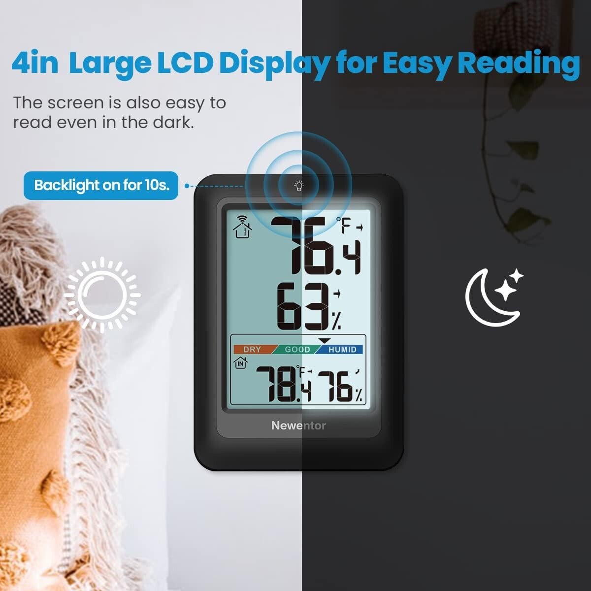 High Precision Wireless Thermometer with Comfort Indicator - Modern Black Style