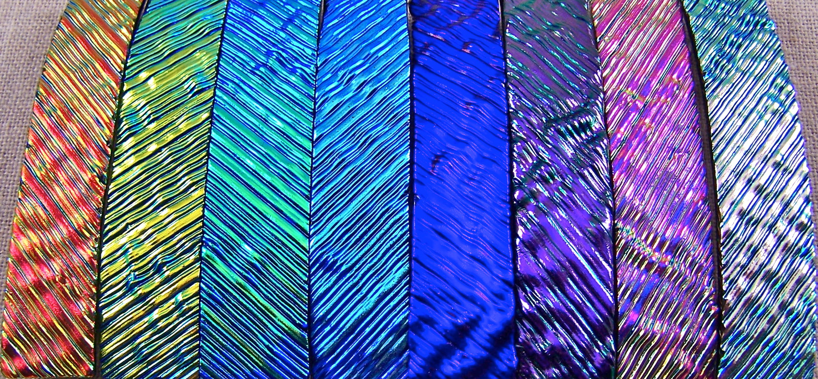 Dichroic Glass Ring Adjustable Blue Sapphire Royal Stripes Patterned Tiny 10mm