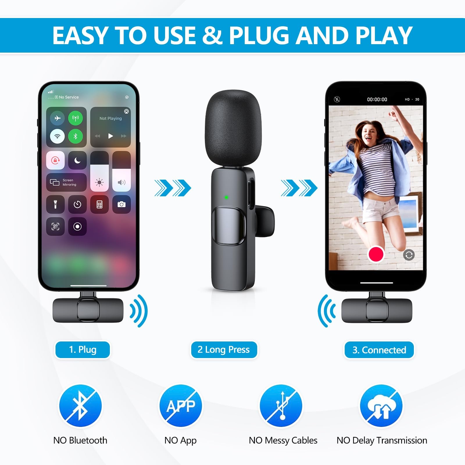 2 Pack Wireless Microphone USB C for iPhone 15-16 Android Phone Professional