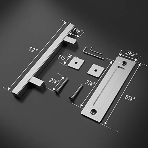 12" Pull and Flush Square Door Handle Set Stainless Steel Door Pull Handle