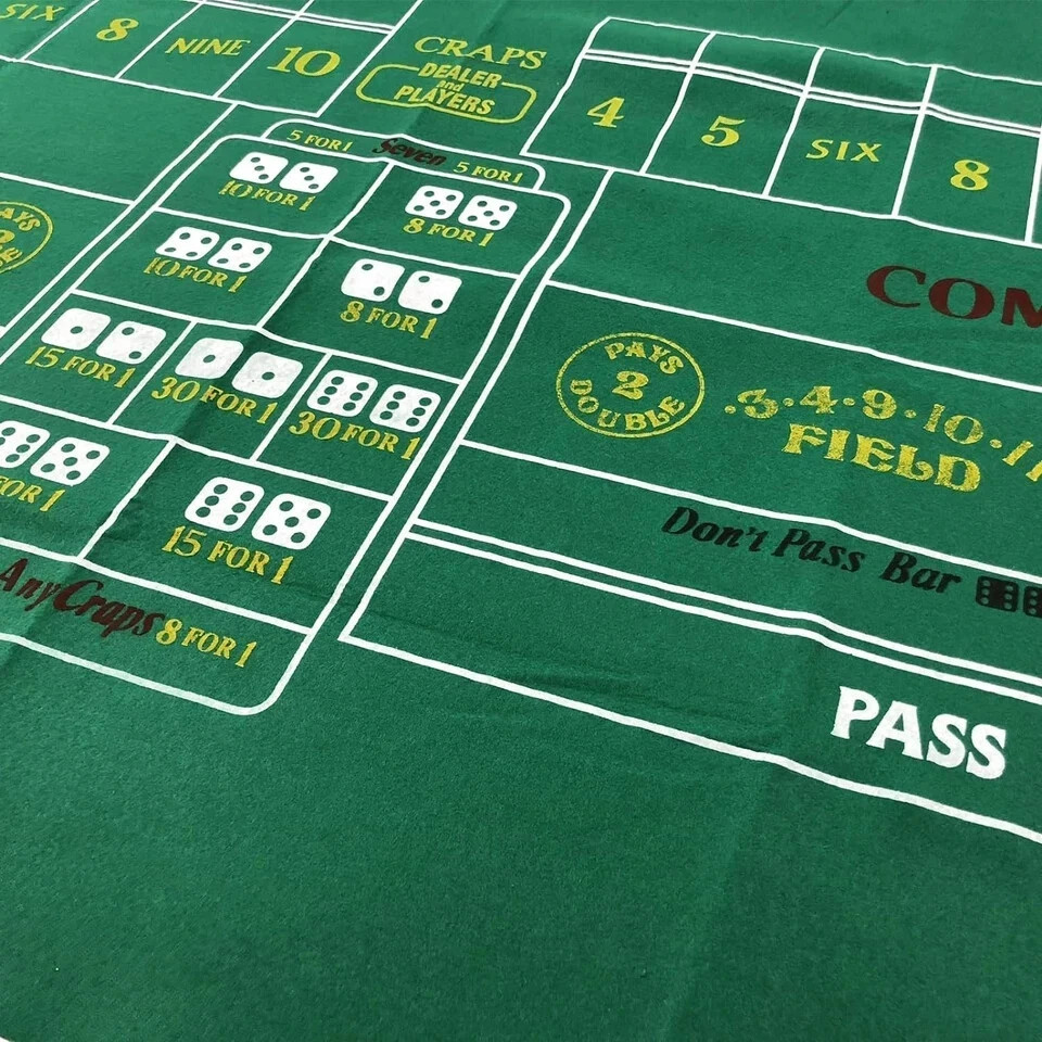 Craps Table Top Felt Layout - 36" x 72" Rectangle 36" x 72", Green