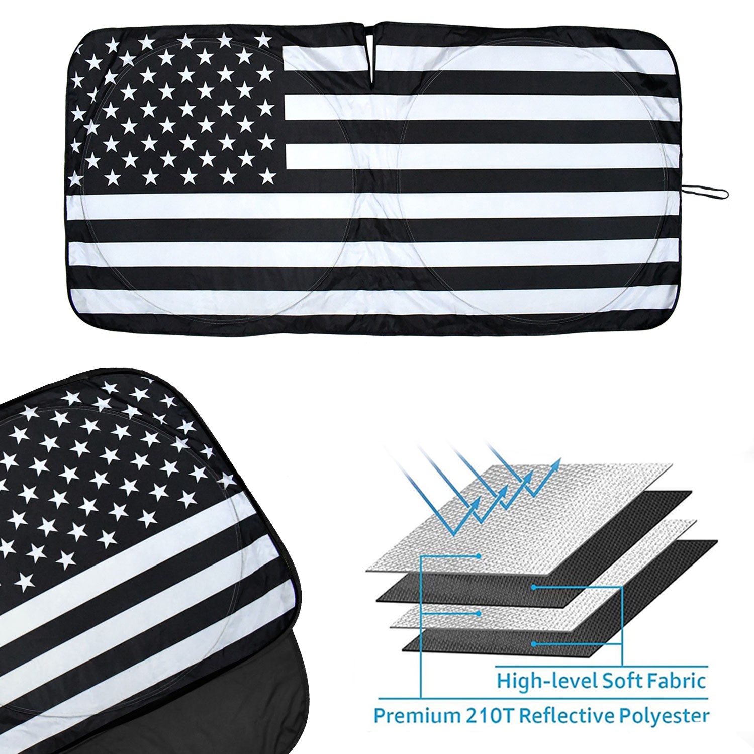 For Ford F150 F250 Pickup Car Windshield Sun Shade US Flag Sun Visor Heat Block