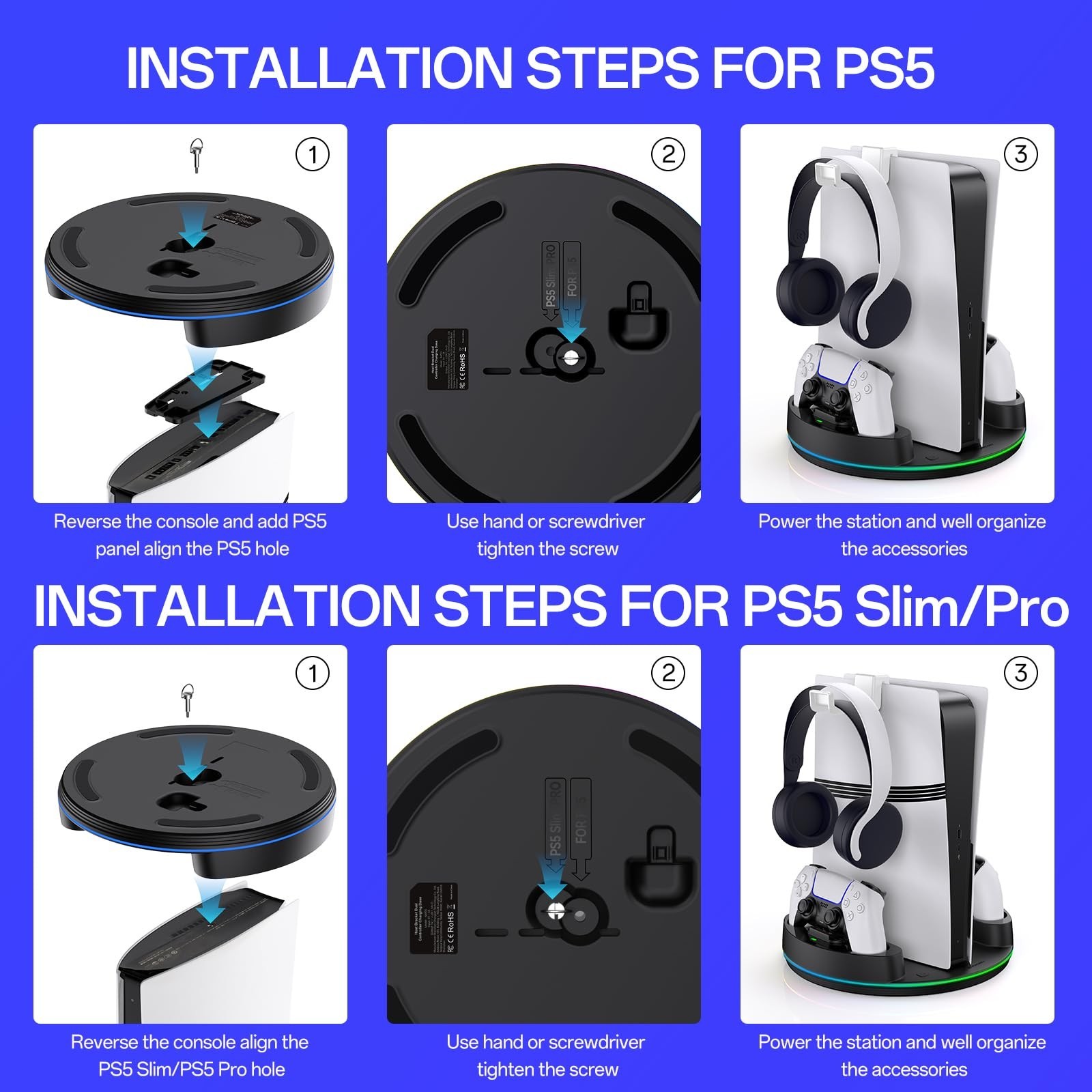 NEWDERY PS5 Charging Station for PlayStation 5/Slim/Pro Controller Charger Stand