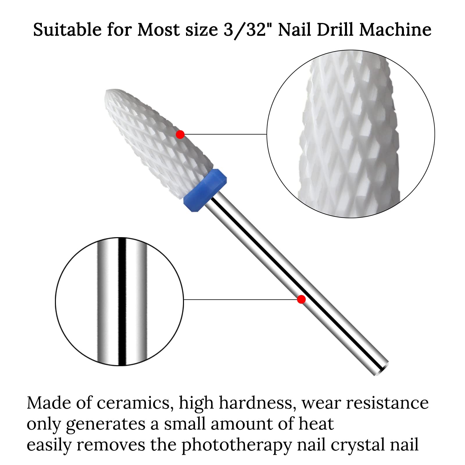 Ceramic Nail Drill Bits 10Pcs- 3/32 10 Count (Pack of 1), Assorted