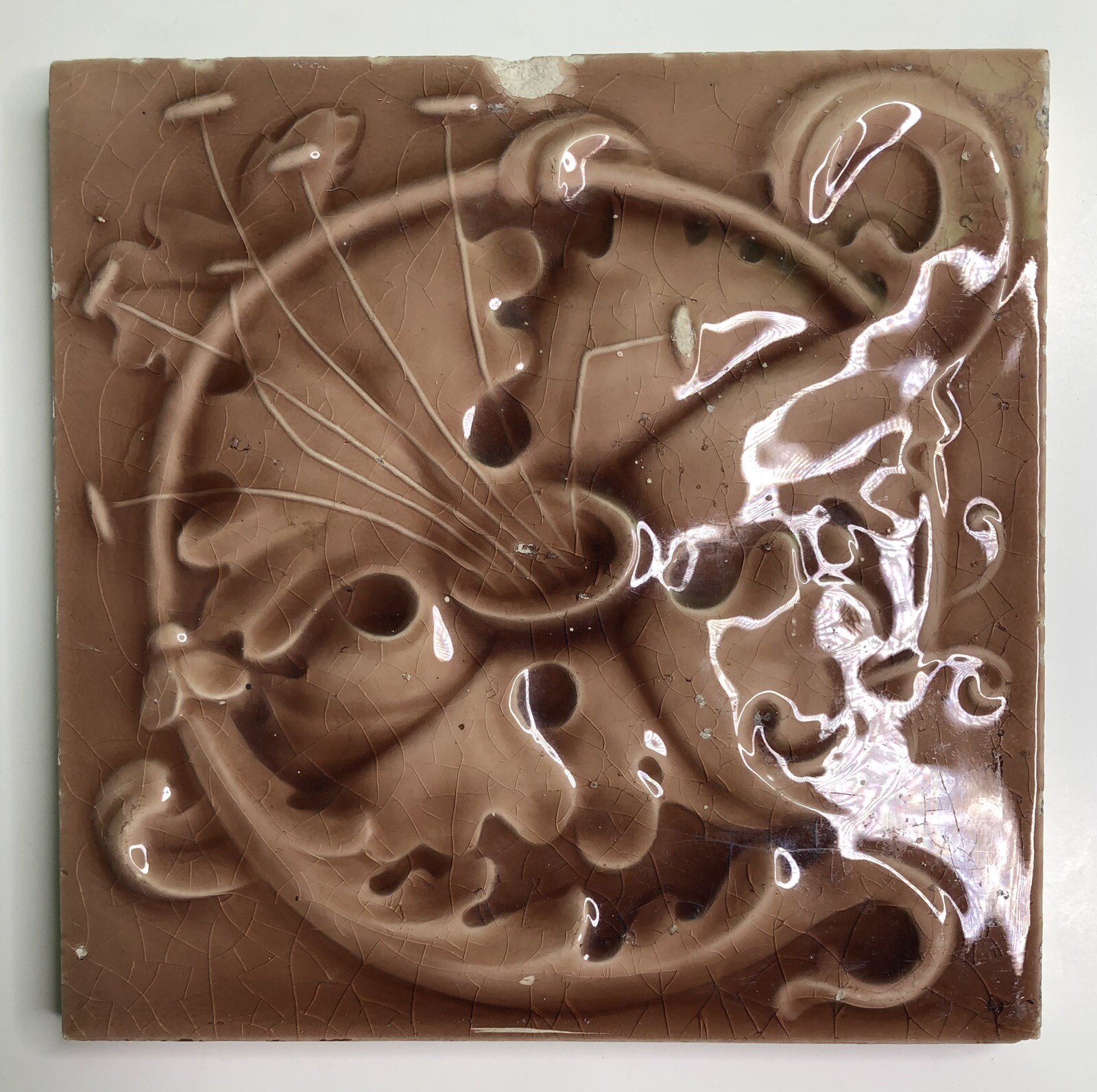 Antique Floral Tile by Cambridge Brown Glazed 6” x 6”