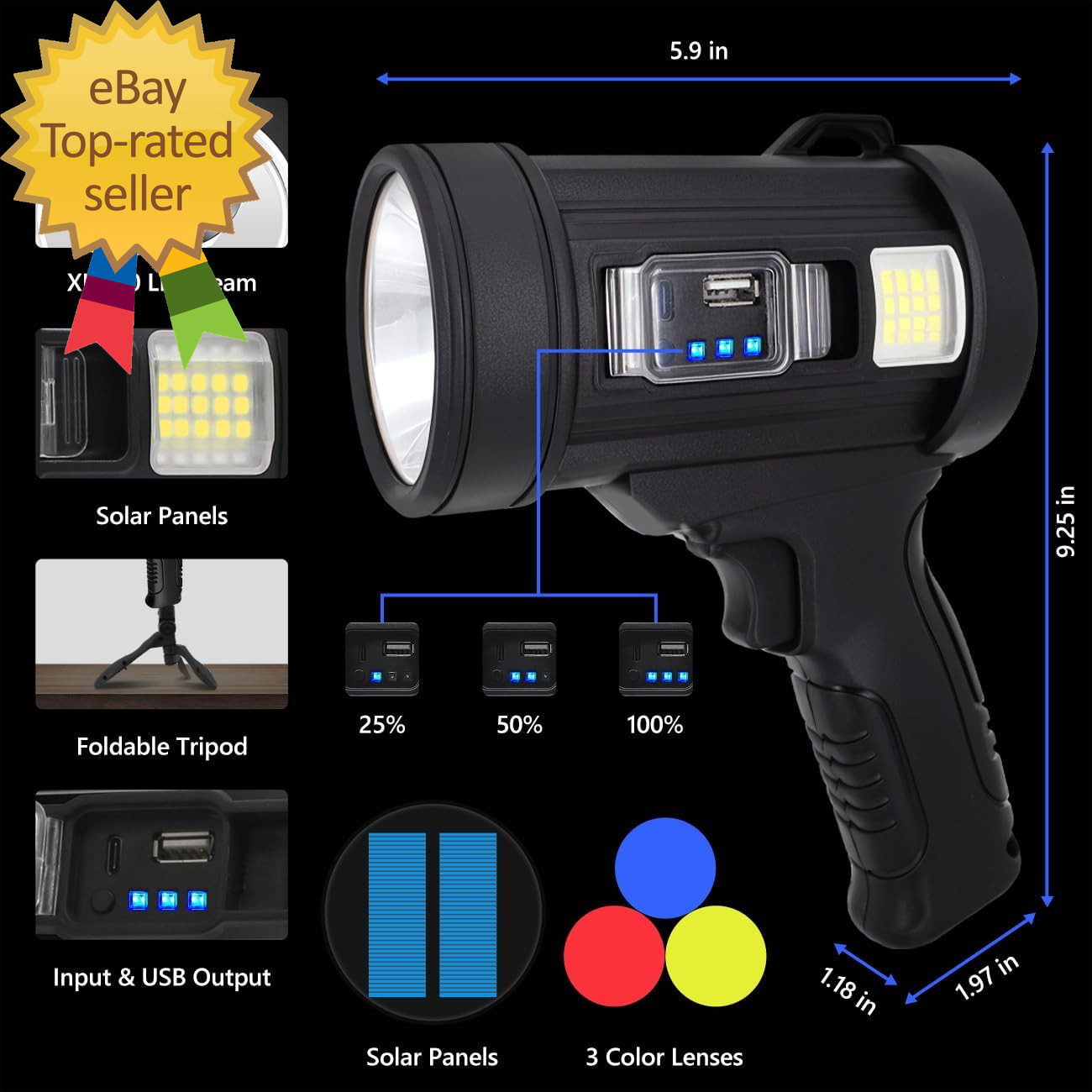 Spotlight 100000 Lumens 6 Modes Led Rechargeable Spotlight Flashlight