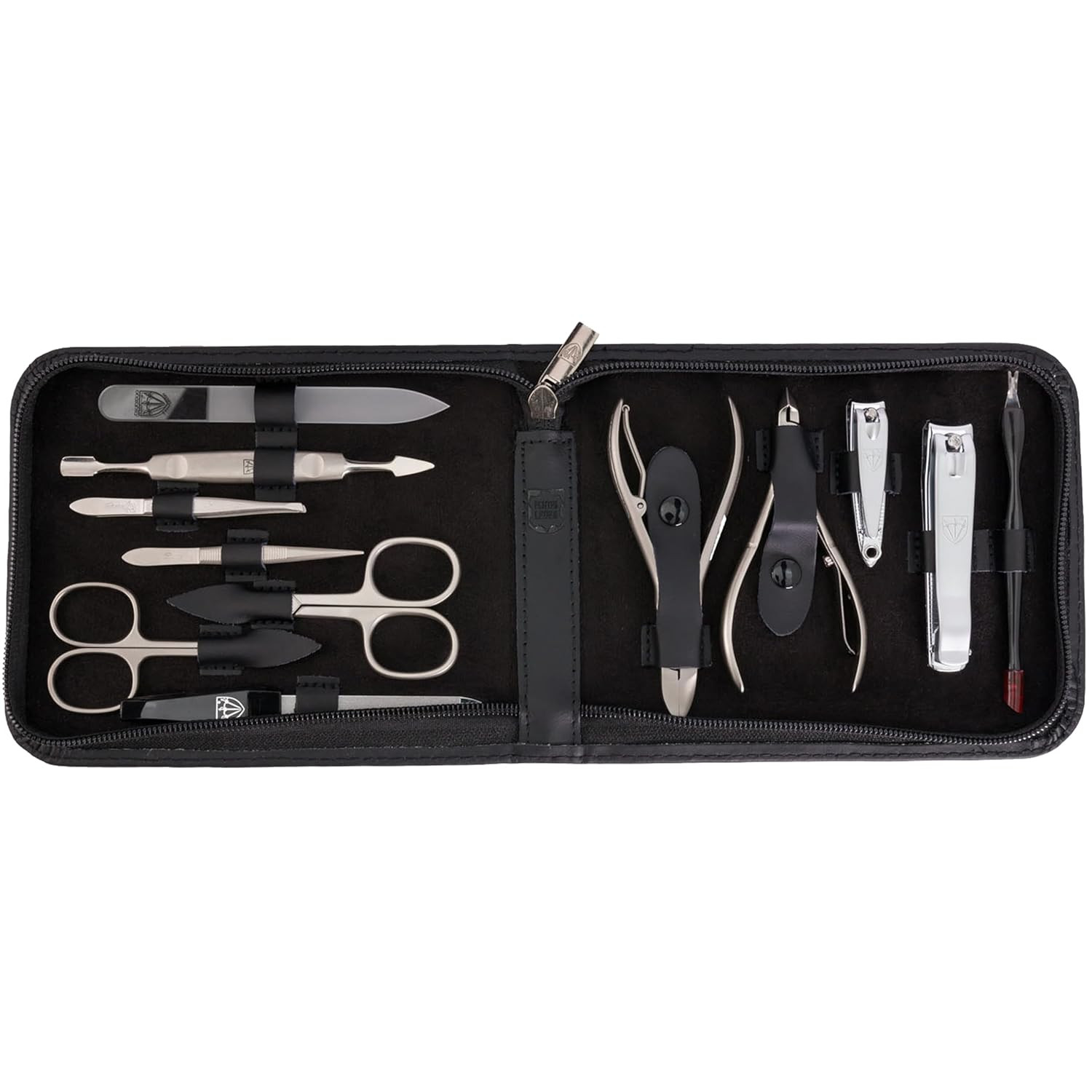 12-Piece Professional Manicure Pedicure Set in Black Leather Case - German Quali