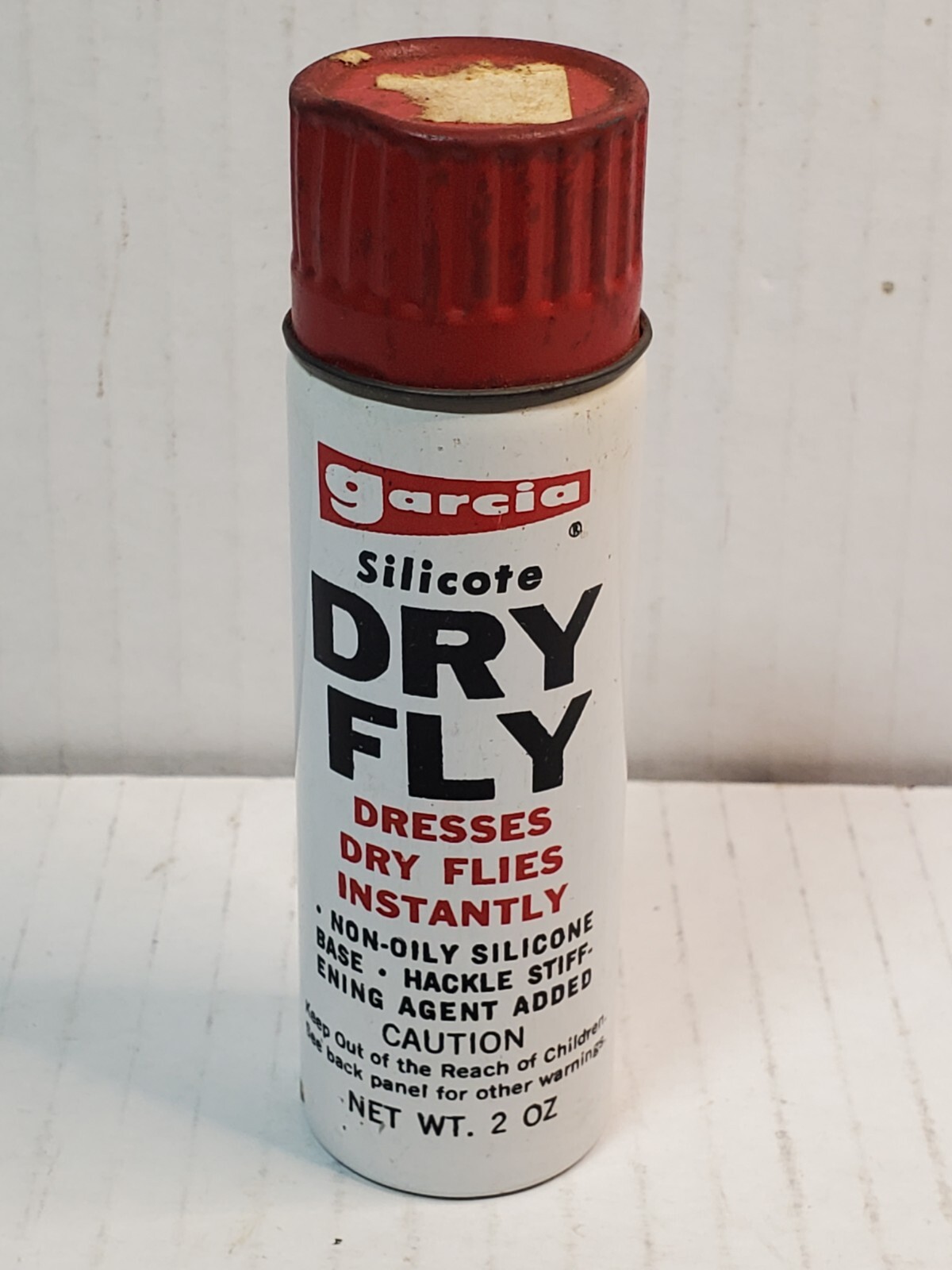 Vintage Garcia Silicote Dry Fly Metal Container Red Cap 2oz - Has Liquid