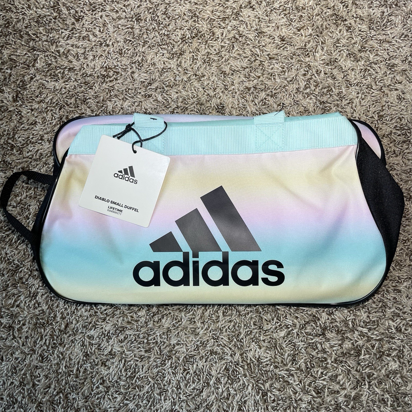Adidas Pink Blue Yellow Pastel Diablo Gym Small Duffel Overnight Bag NEW