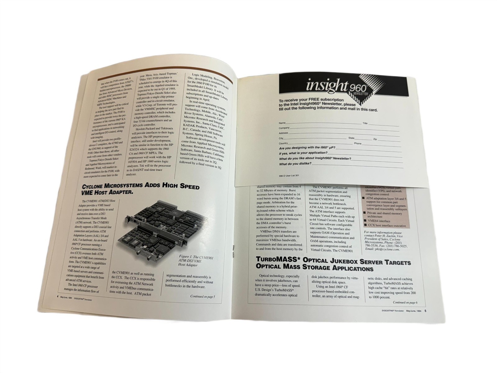 Intel 1994 i960 Jx Microprocessor "The Cobra Series" Literature Borchure