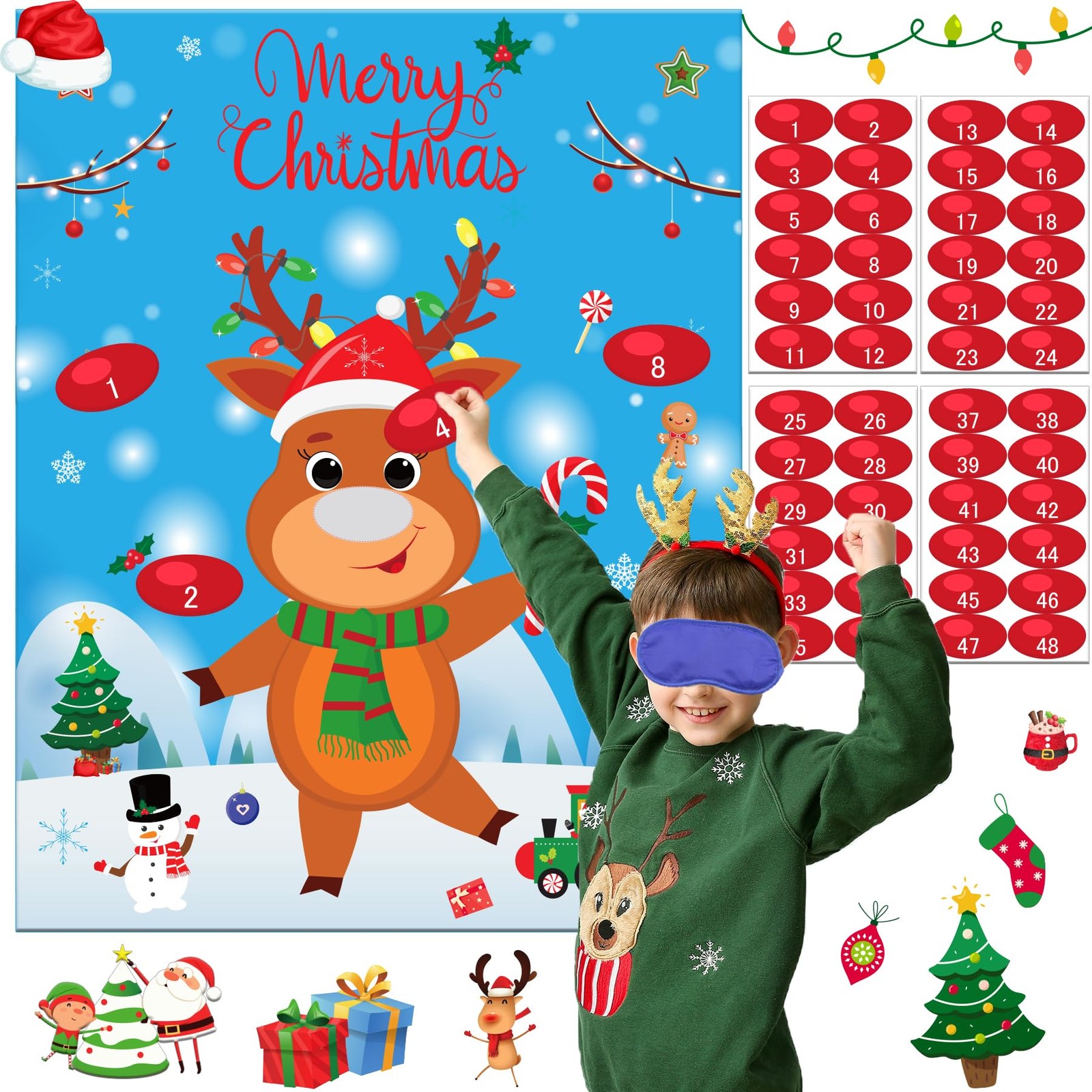 Christmas Games for Family Party Pin The Nose On 21.8'' x 27.7'', Blue