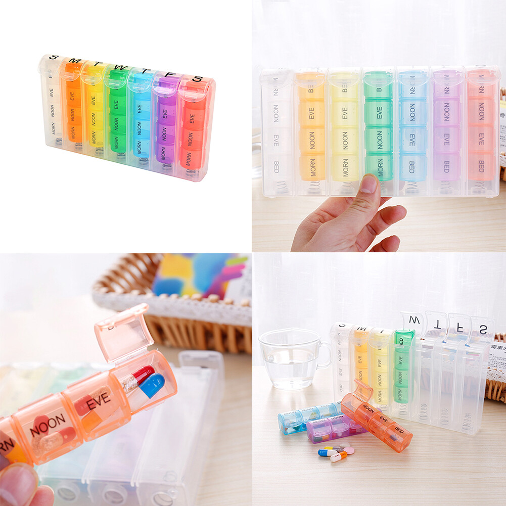 US 2 Pack Weekly Pill Organizer Planner 7 Day Container Medicine Pop Up