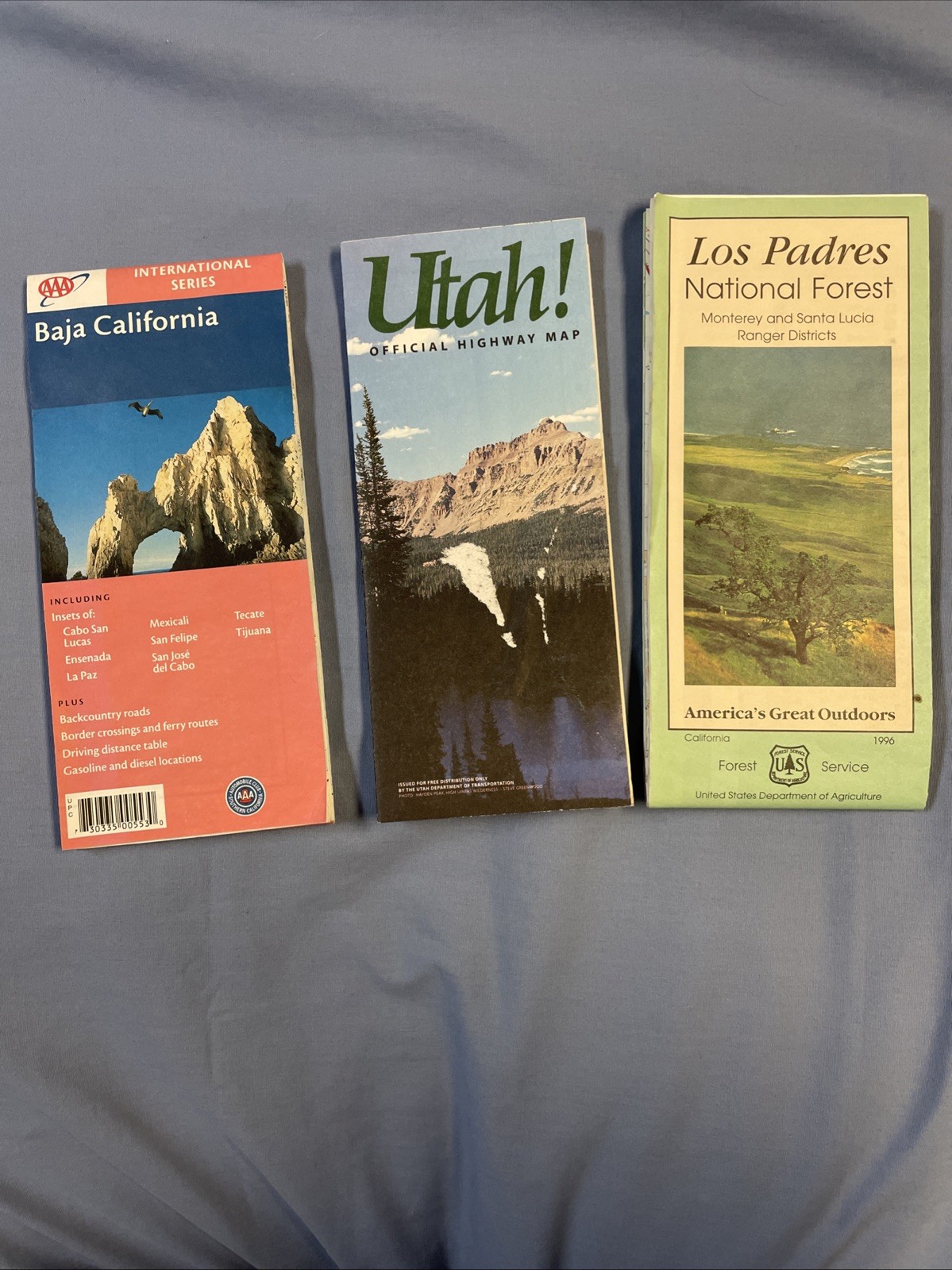 Lot Of 3 Maps Baja California, Utah, Los Padres National Forest