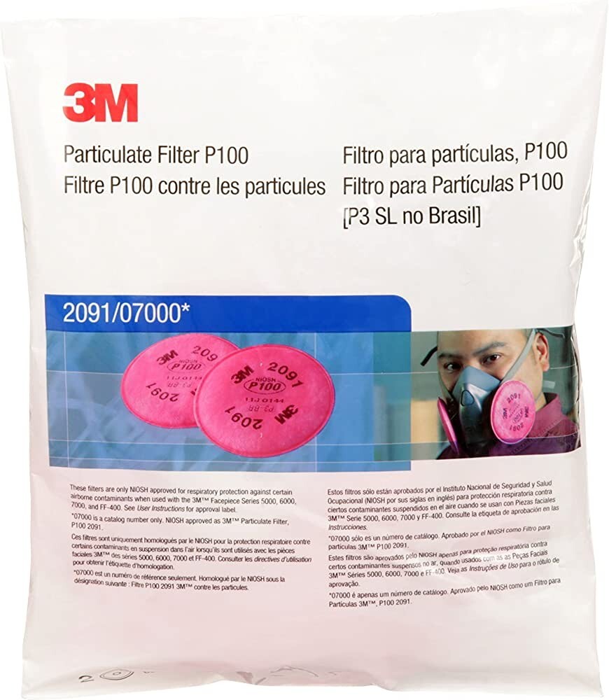 3M 2091 P100 Replacement Particulate Respirator Filter 6000, 7000 FF-400, 3 PAIR