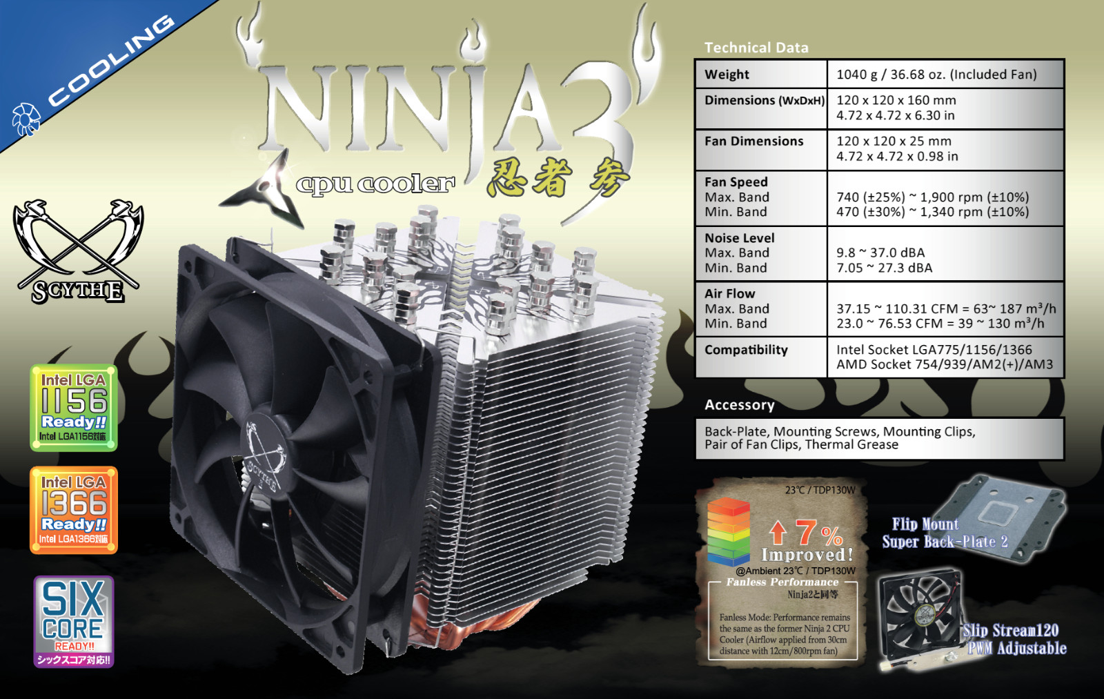Scythe Ninja 3 SCNJ-3000 120mm CPU Cooler 894092003472 (New Old Stock)