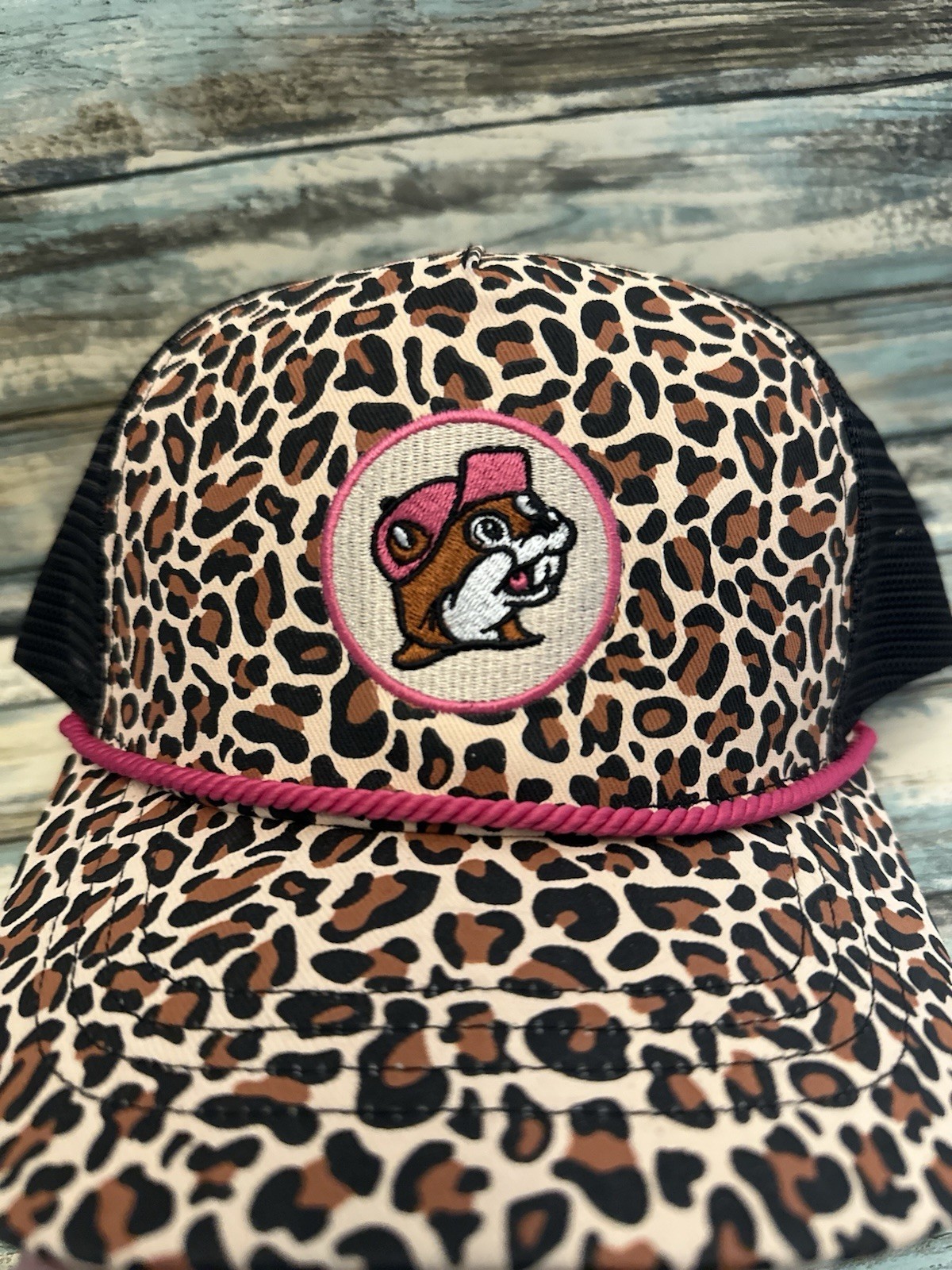 NEW Buc-ee's Leopard Print Trucker Hat with Pink Accents • Adjustable