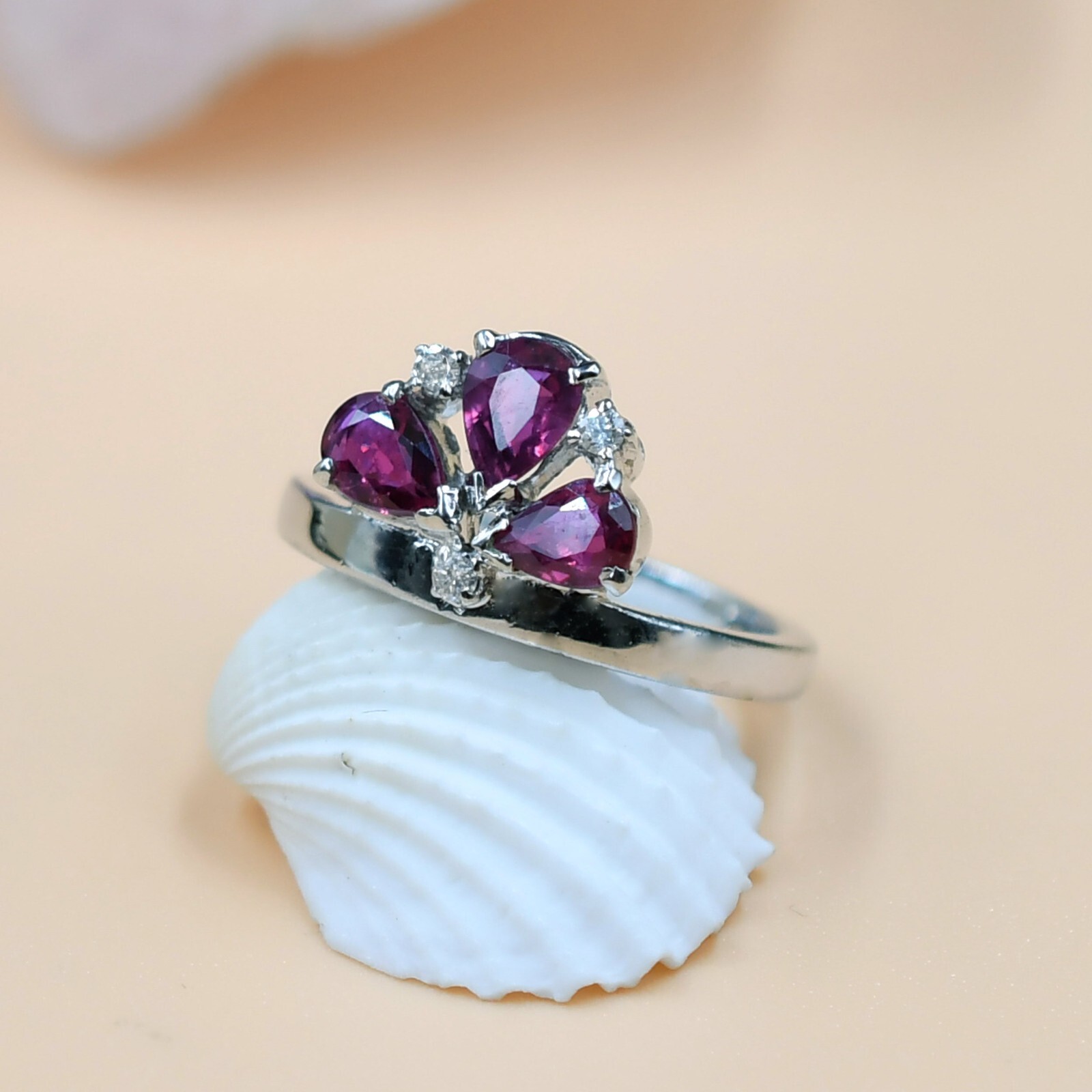 Natural Rhodolite Garnet Ring, 925 Sterling Silver, Statement Ring, Trio Ring