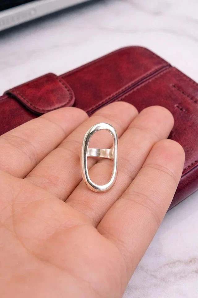 Solid 925 Sterling Silver Long Oval Band Ring Splint Handmade Ring All Size