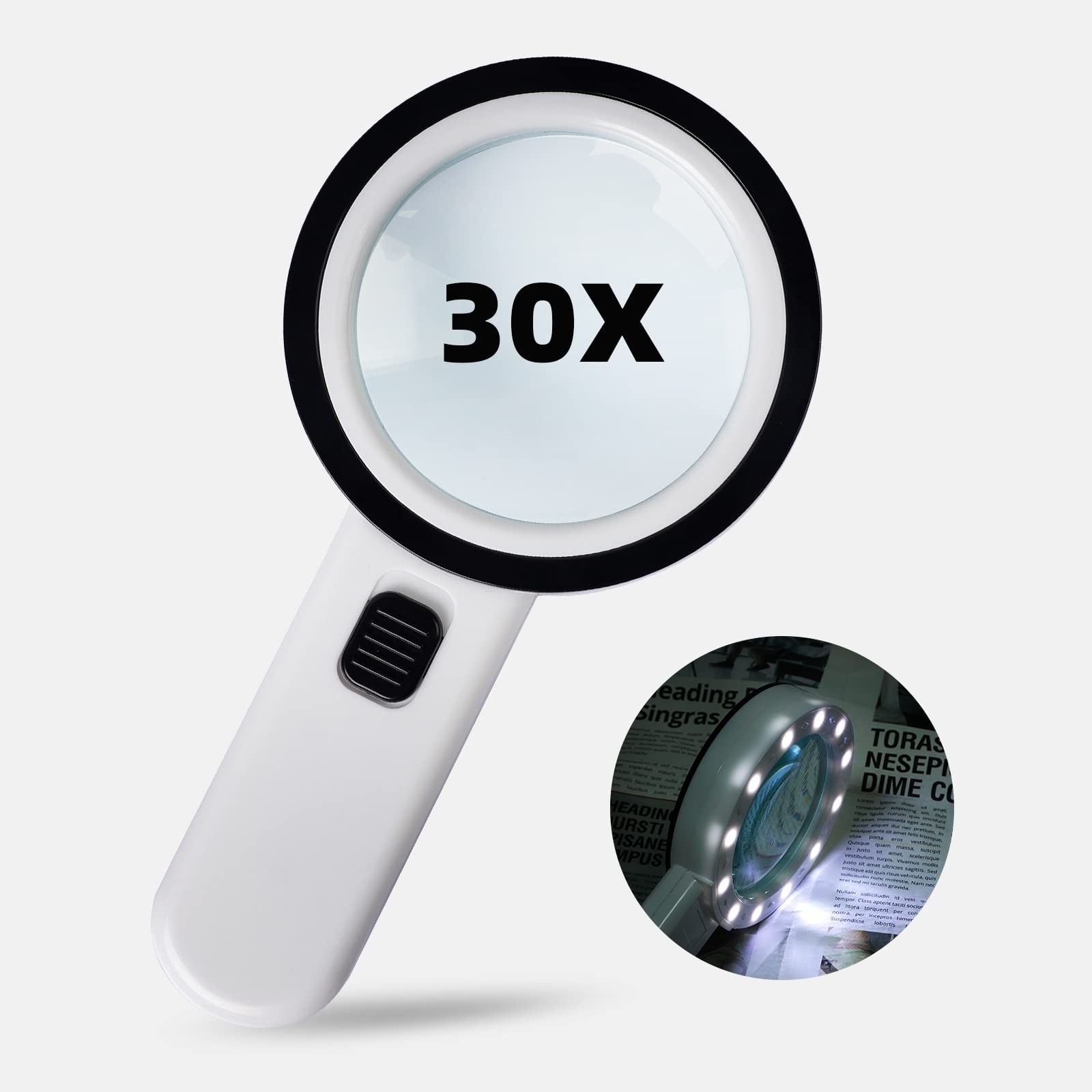 Magnifying Glass with Light, 30X Handheld Magnifying Glass, 12 LED Illuminate...