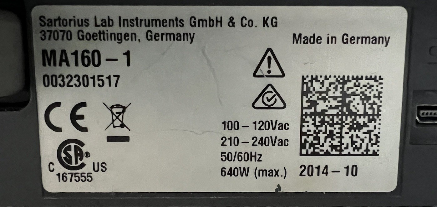 Sartorius Moisture Analyzer - Model MA160