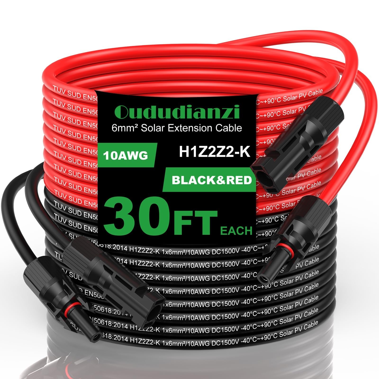 Oududianzi Solar Extension Cable 30Ft 10AWG, Solar Wire, 10 Gauge Tinned Copp...