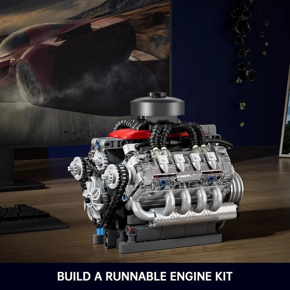 V8 Engine Model Kit - 487 Pcs to Build Your Own Mini Engine That Works - D