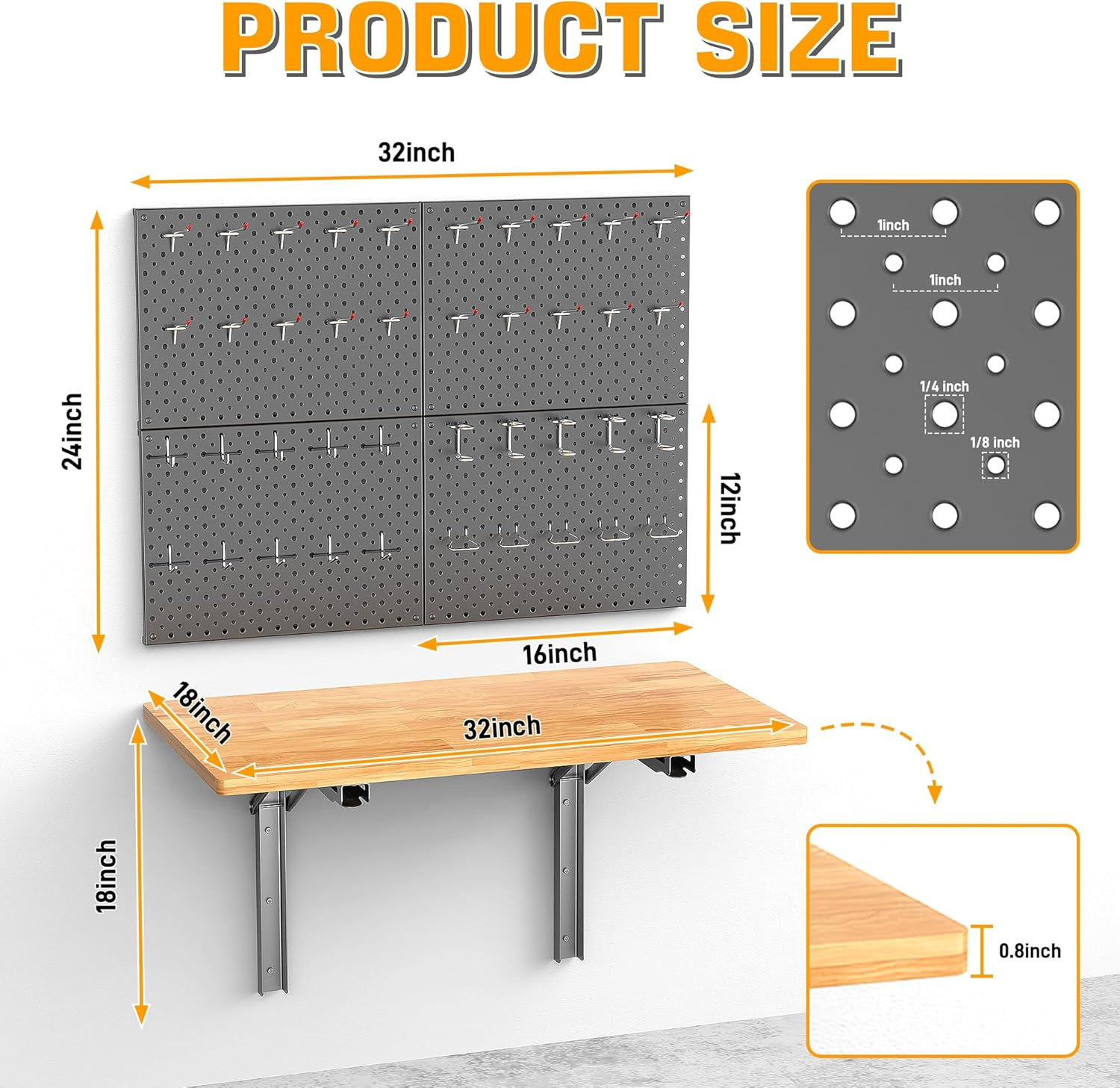 Heavy Duty Folding Workbench with Pegboard – Wall-Mounted Work Table for Garage