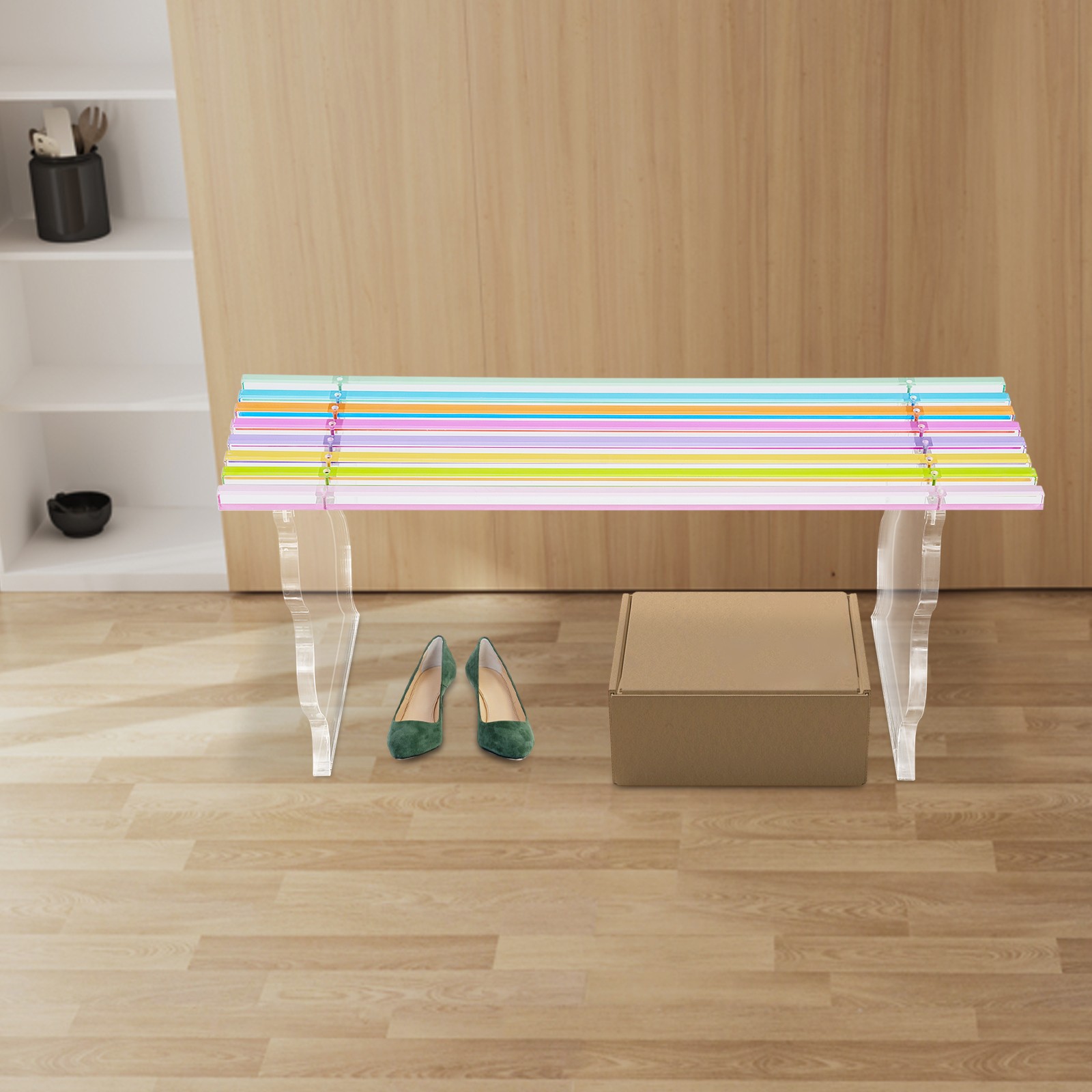 Acrylic Entryway Shoe Bench, Bench In Rainbow Color, Furniture Seat  35.4" L