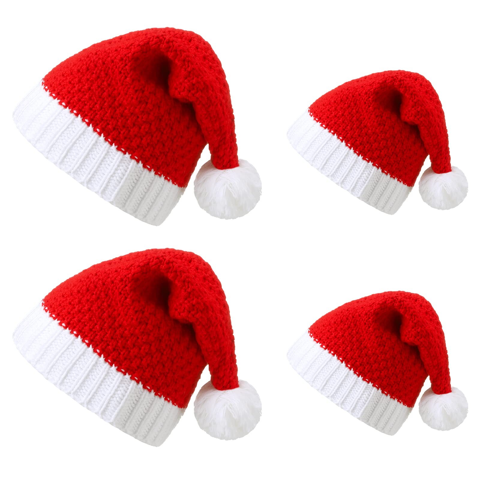 4 PCS Family Matching Christmas Hats Red White Slouchy Knit Santa Beanie