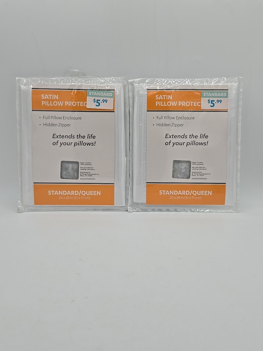 New Satin Standard/Queen Pillow Protectors X2 Full Closure Hidden Zipper 20x28"