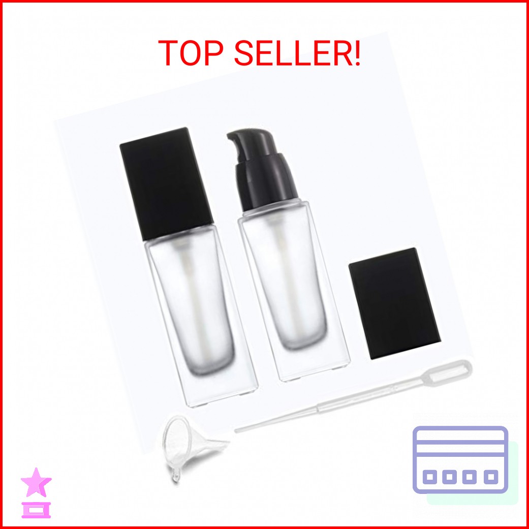 2 Pack 30ml/1 Oz Frosted Glass Foundation Bottle,Empty Refillable Square Lotion