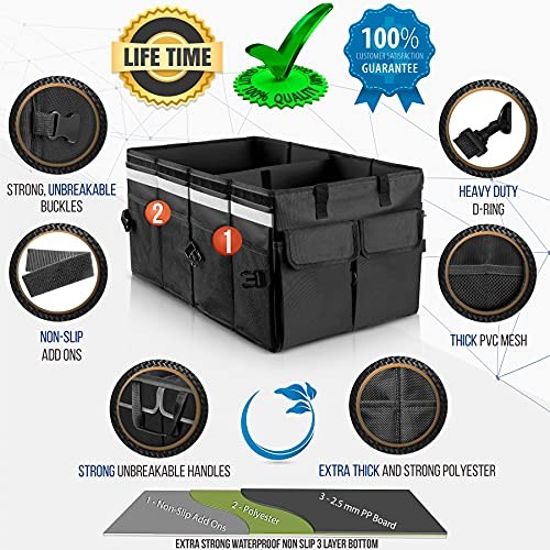 Car Trunk Organizer Super Strong, Foldable Storage Cargo Large with Lid Black